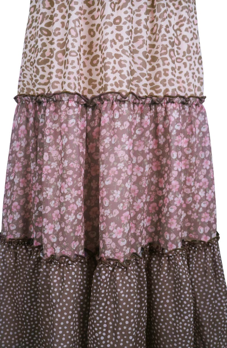 Zunie Kids' Tiered Lace Print Dress, Alternate, color, Blush/ Brown