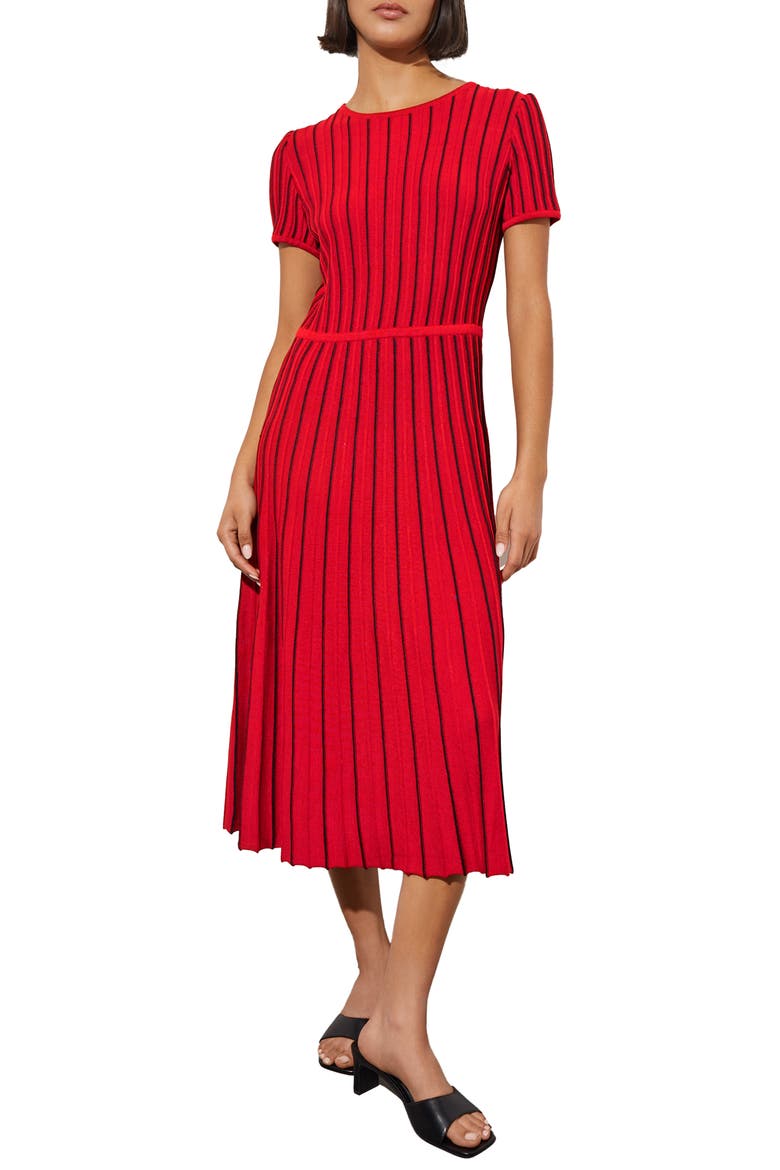Stripe A-Line Midi Sweater Dress, Main, color, GARNET/ BLACK