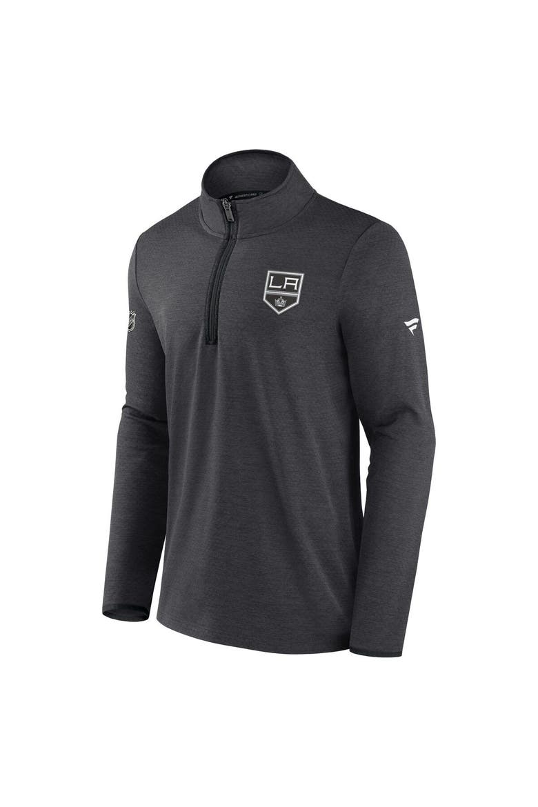 Men's Fanatics Branded Heather Charcoal Los Angeles Kings Authentic Pro Rink Quarter-Zip Jacket, Alternate, color, Heather Charcoal