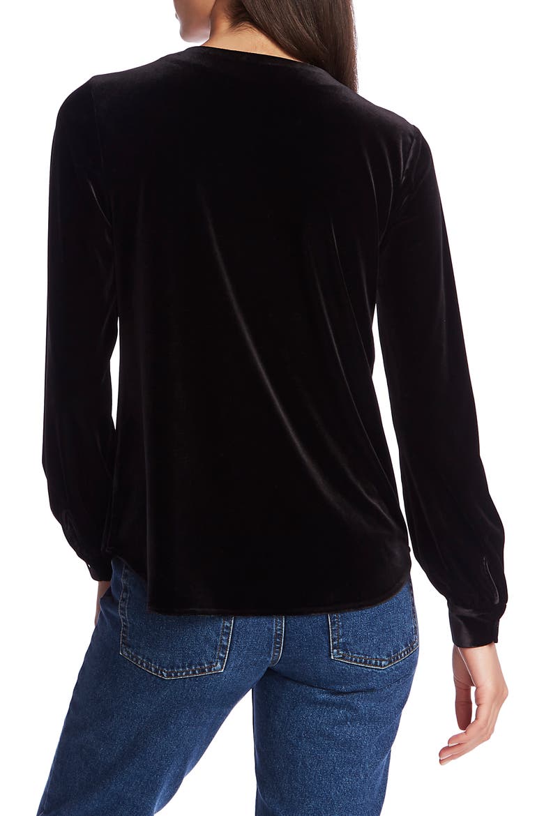 V-Neck Velvet Button Front Top, Alternate, color, RICH BLACK