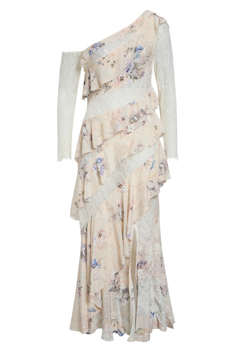 Laced with Love Asymmetric Frill Paneled One-Shoulder Long Sleeve Maxi Dress, Alternate, color, LACED WITH LOVE