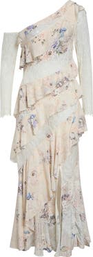 Camilla Laced with Love Asymmetric Frill Paneled One-Shoulder Long Sleeve Maxi Dress