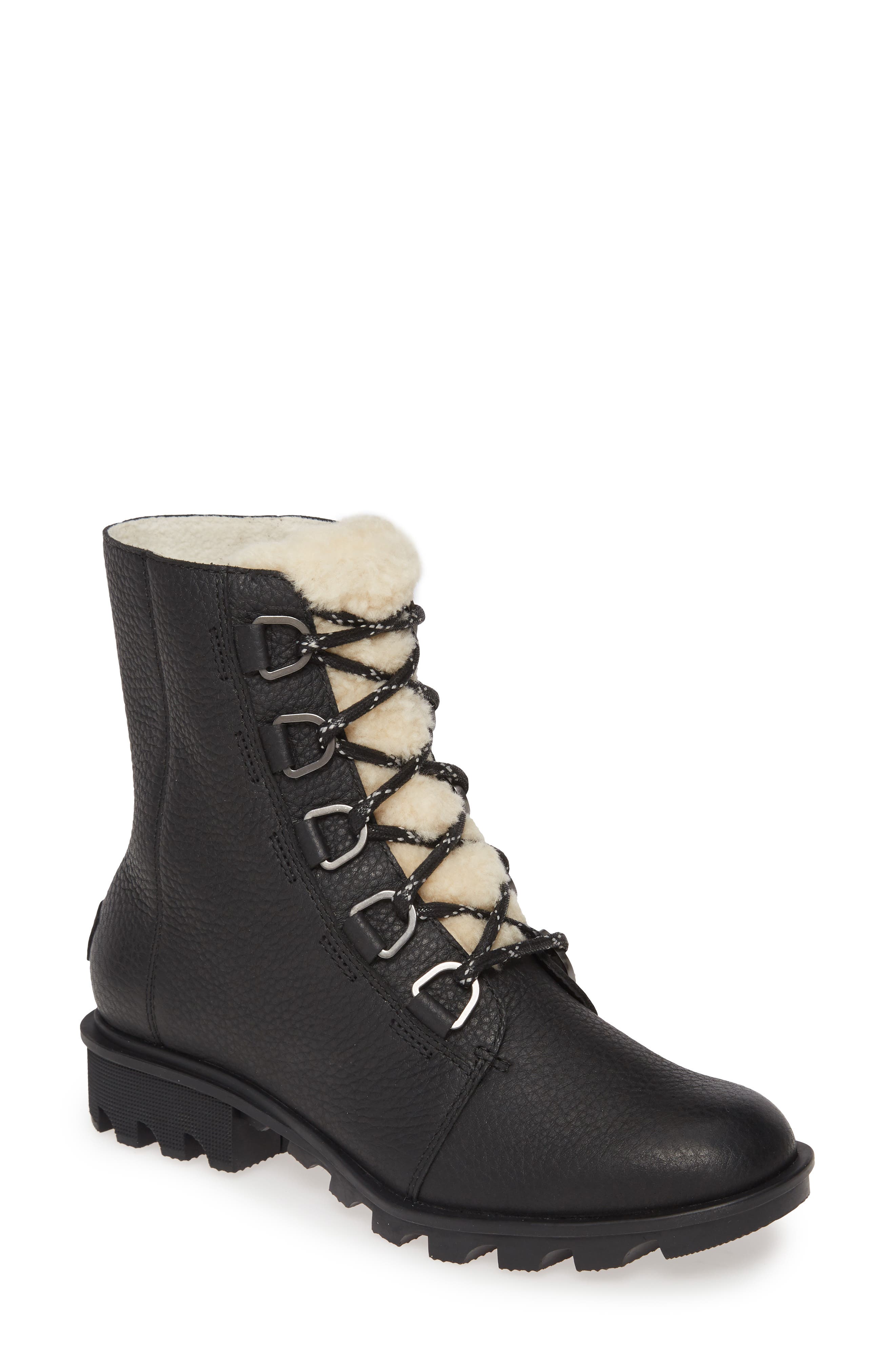 Phoenix Genuine Shearling Waterproof Bootie, Main, color, BLACK LEATHER