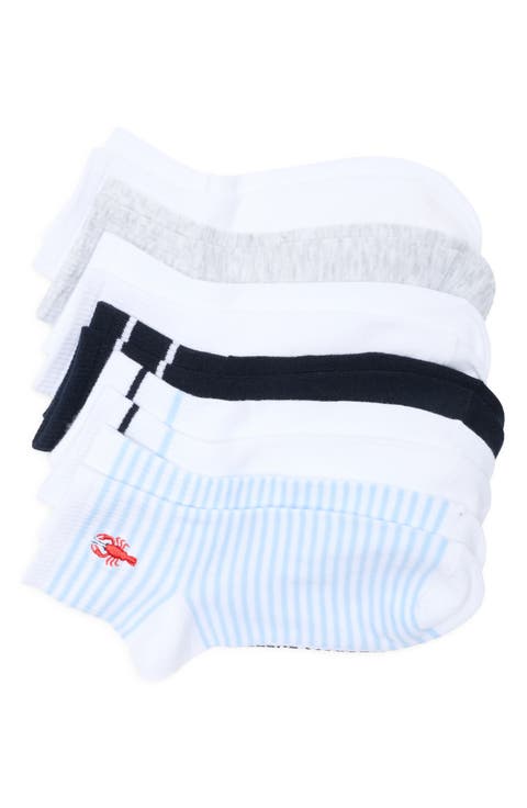 6-Pack Lobster Embroidered & Stripe Quarter Crew Socks