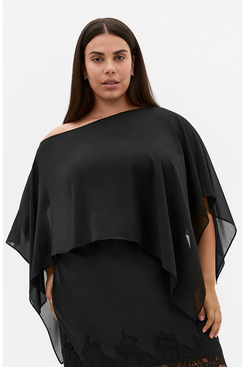 Chiffon Poncho, Alternate, color, BLACK