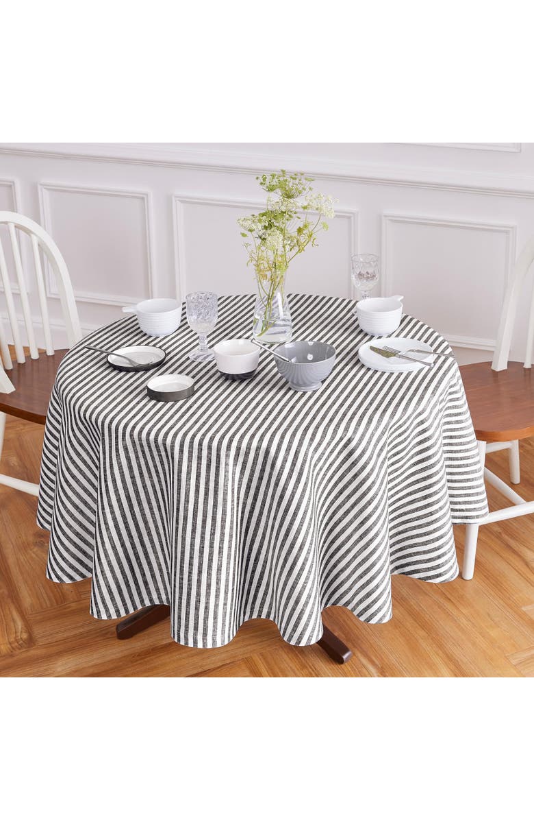 Solino Home Linen Round Tablecloth - Amalfi Stripe, Main, color, Black And White