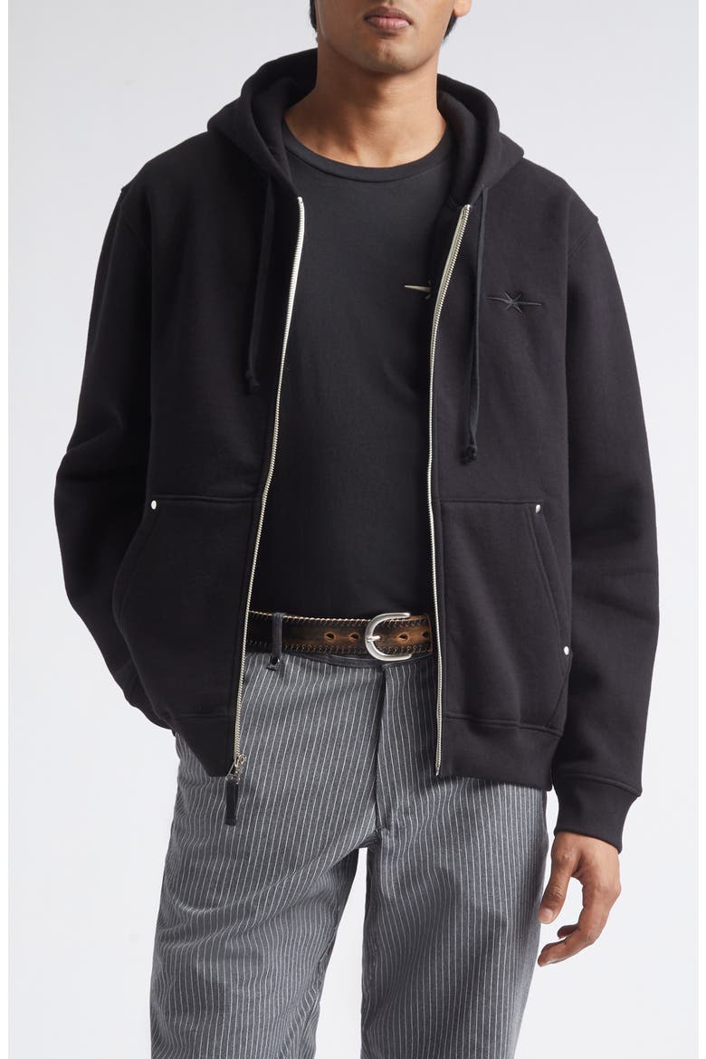 Stud Cotton Blend Fleece Zip Hoodie, Main, color, TRUE BLACK