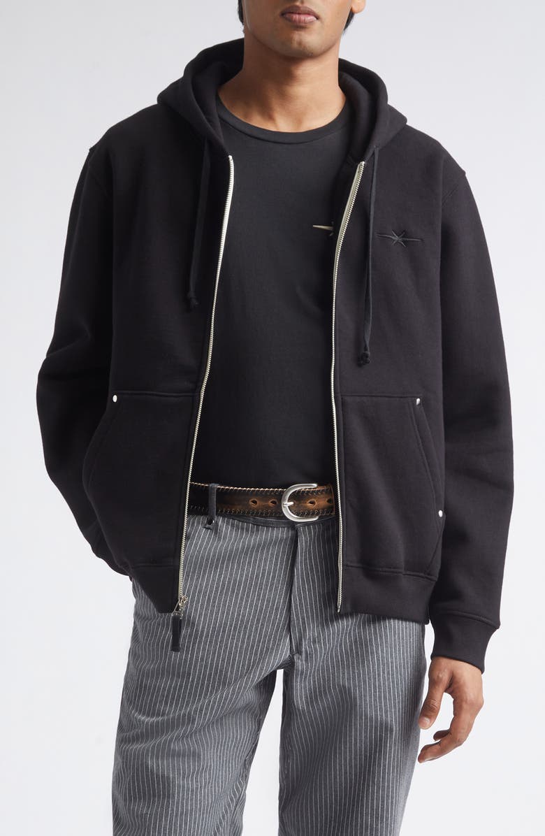 PHIPPS Stud Cotton Blend Fleece Zip Hoodie, Main, color, True Black