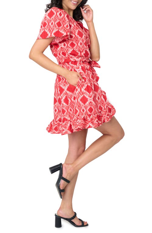 GIBSONLOOK GIBSONLOOK BATIK PRINT FLUTTER SLEEVE COTTON POPLIN DRESS 