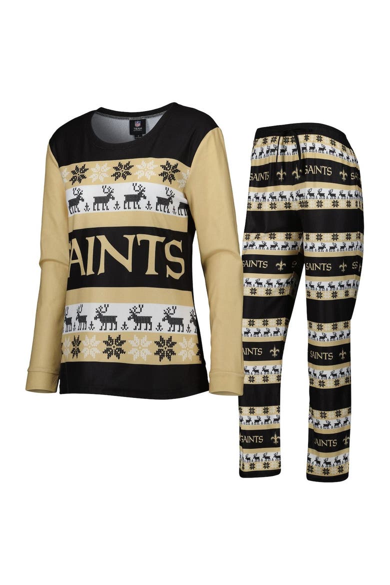 Women's FOCO Black New Orleans Saints Holiday Ugly Pajama Set, Main, color, Black