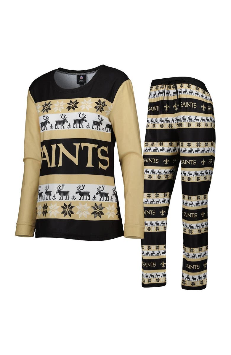 FOCO Women's FOCO Black New Orleans Saints Holiday Ugly Pajama Set, Main, color, Black