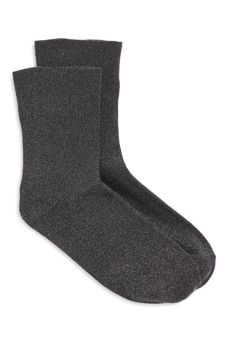 Allover Sparkle Metallic Quarter Socks, Alternate, color, BLACK