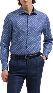 Bugatchi Axel Shaped Fit Floral Print Cotton Button-Up Shirt