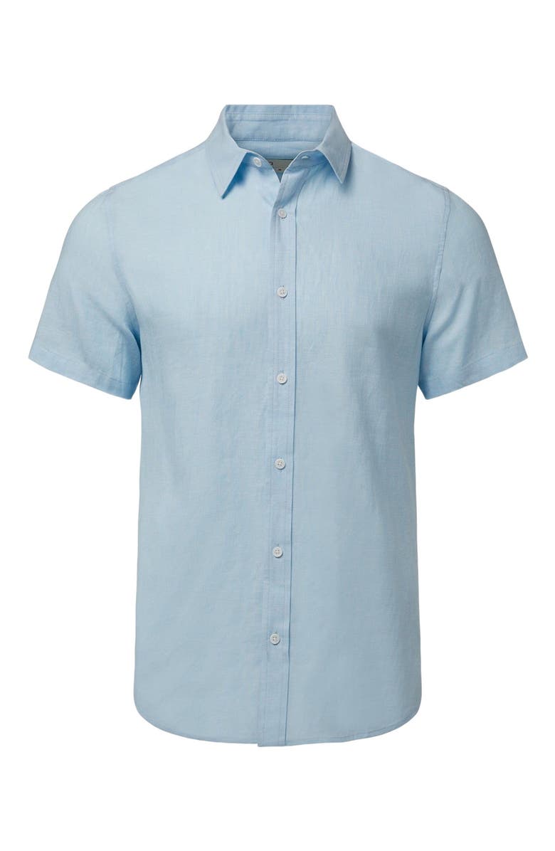 Onia Standard Short Sleeve Linen Shirt, Main, color, Cool Blue