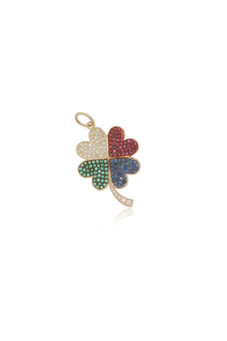 Rainbow Gemstone and Diamond Lucky Clover Charm, Main, color, Multi