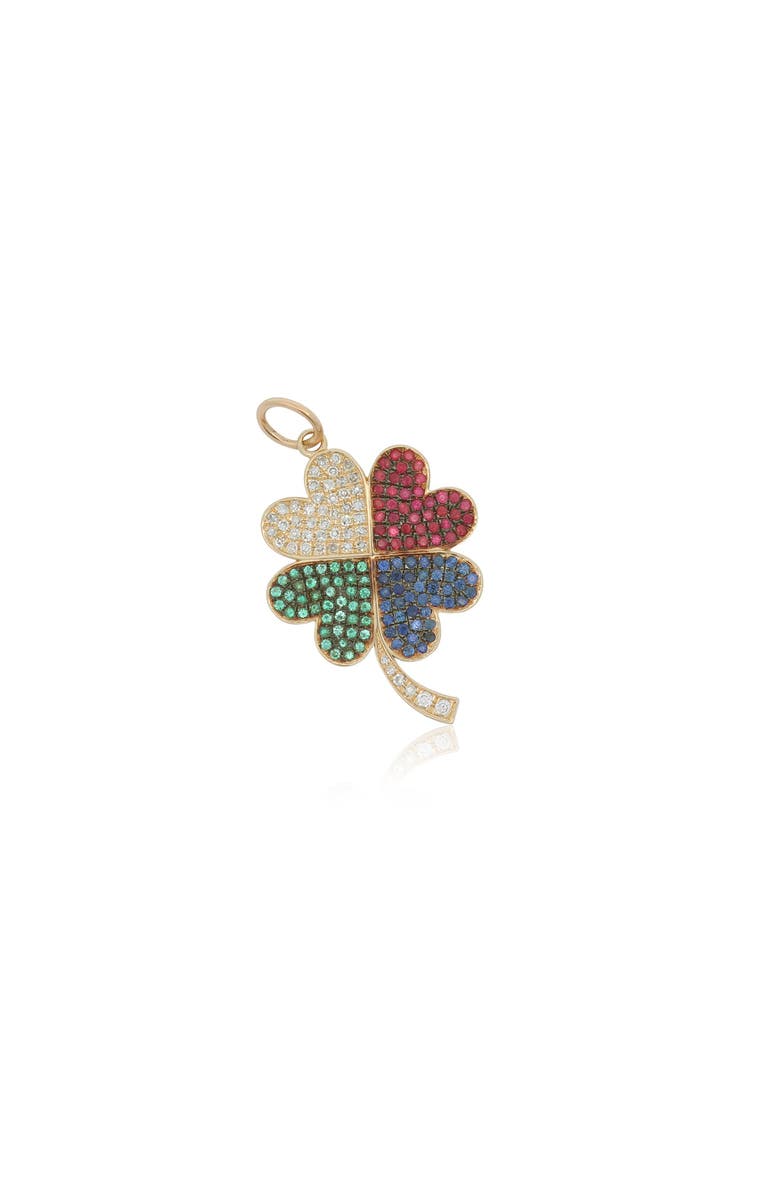 The Lovery Fine Jewelry Rainbow Gemstone and Diamond Lucky Clover Charm, Main, color, Multi