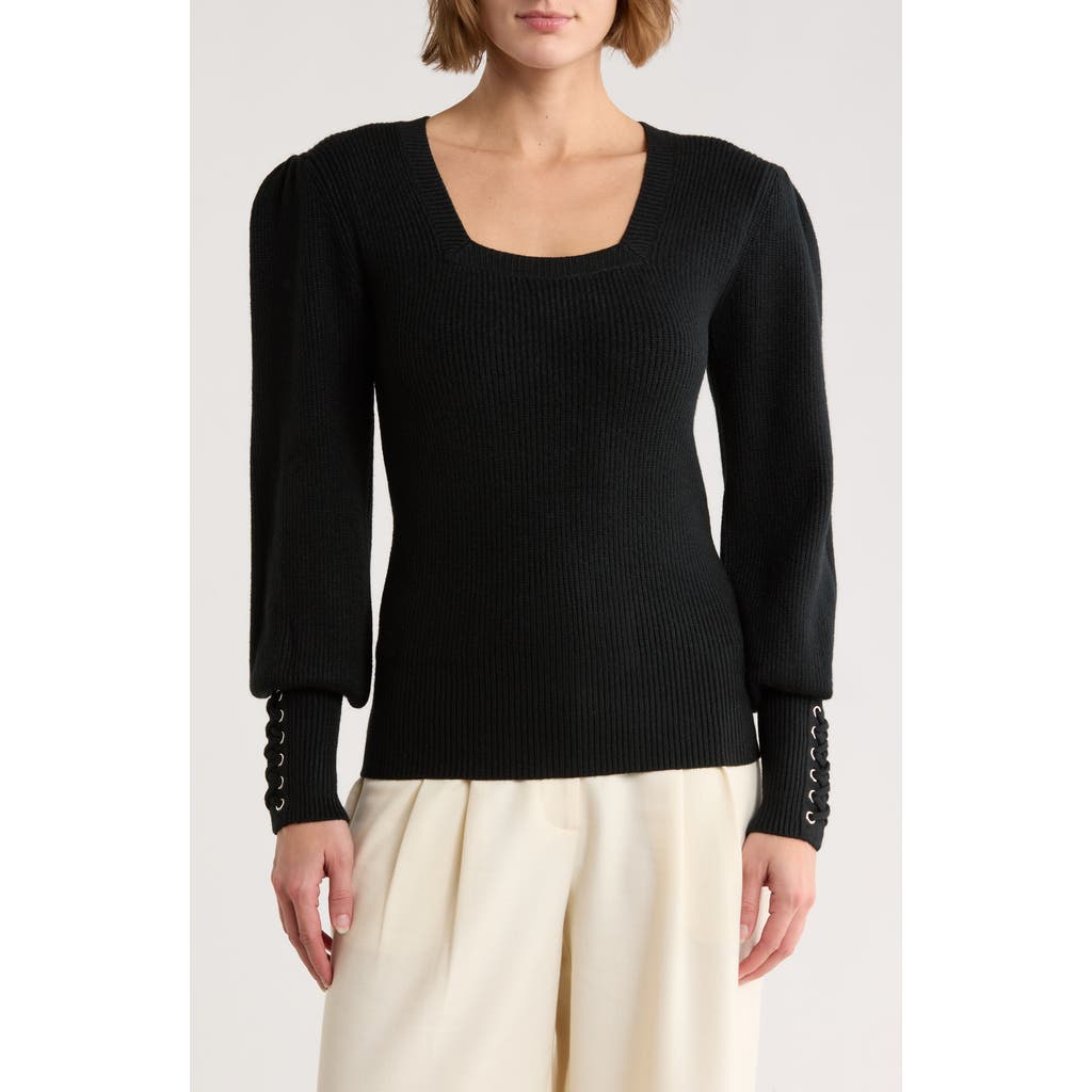 Love Token Whipstitch Sleeve Sweater In Black