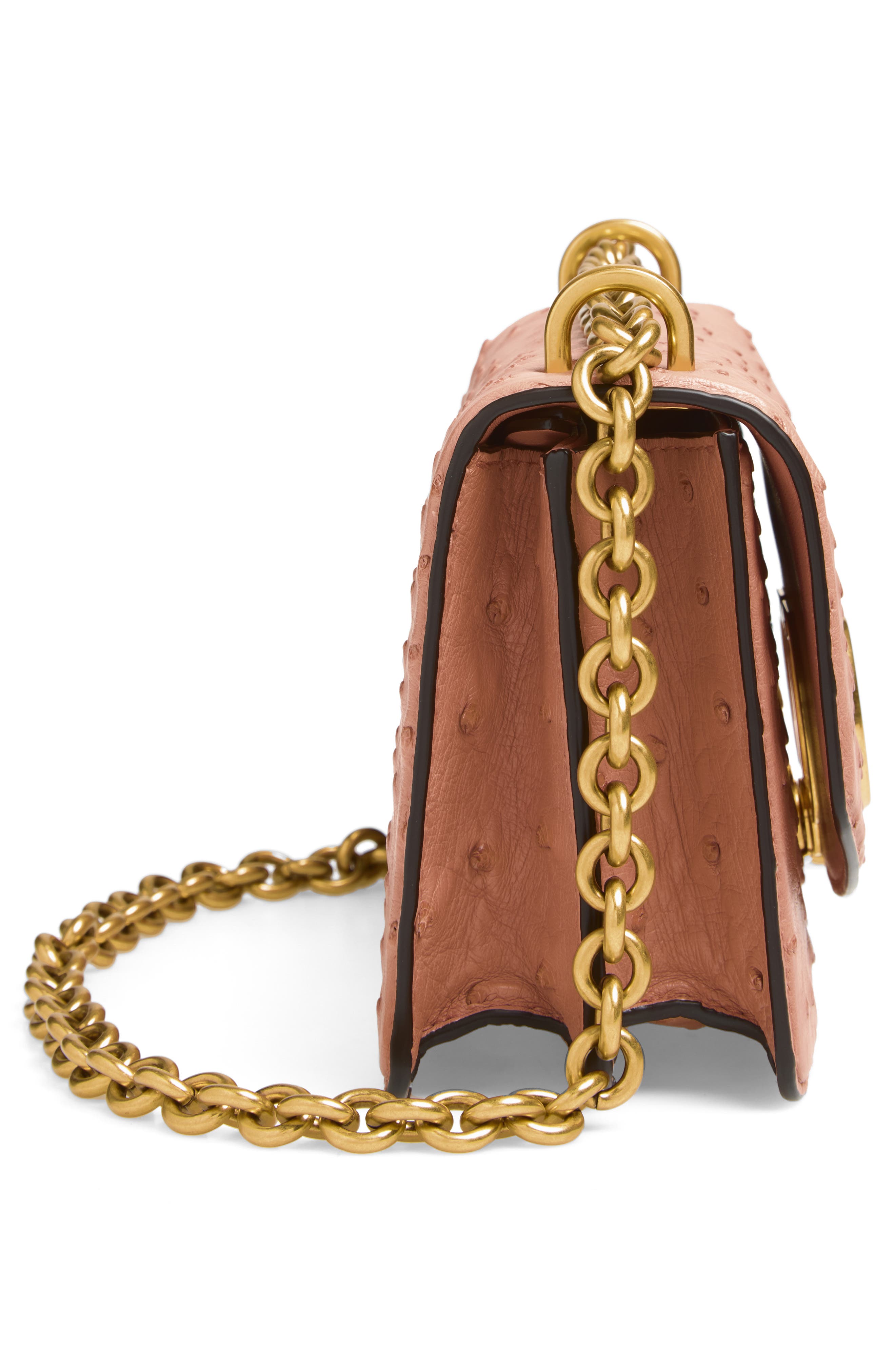 Valentino Garavani Small DeVain Ostrich Leather Shoulder Bag, Alternate, color, Pink