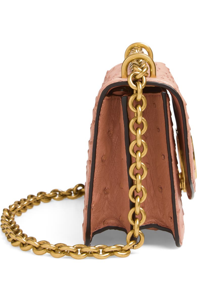 Valentino Garavani Small DeVain Ostrich Leather Shoulder Bag, Alternate, color, Pink