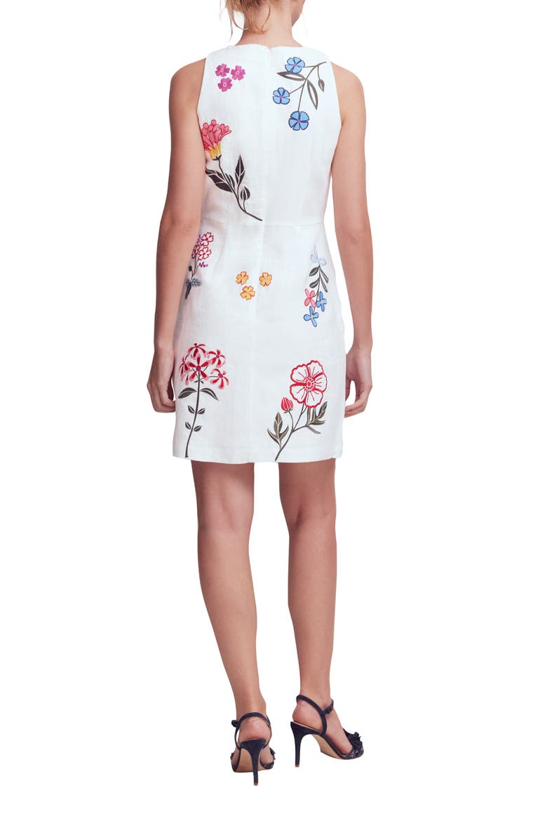 Occasion Floral Embroidered Linen Sheath Dress, Alternate, color, WHITE EMBROIDERY