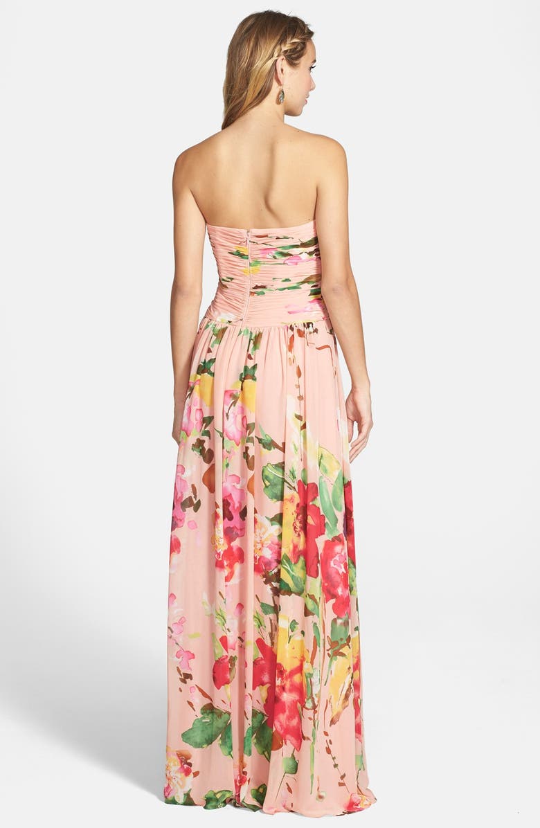 JS Boutique Floral Print Chiffon Strapless Gown, Alternate, color,