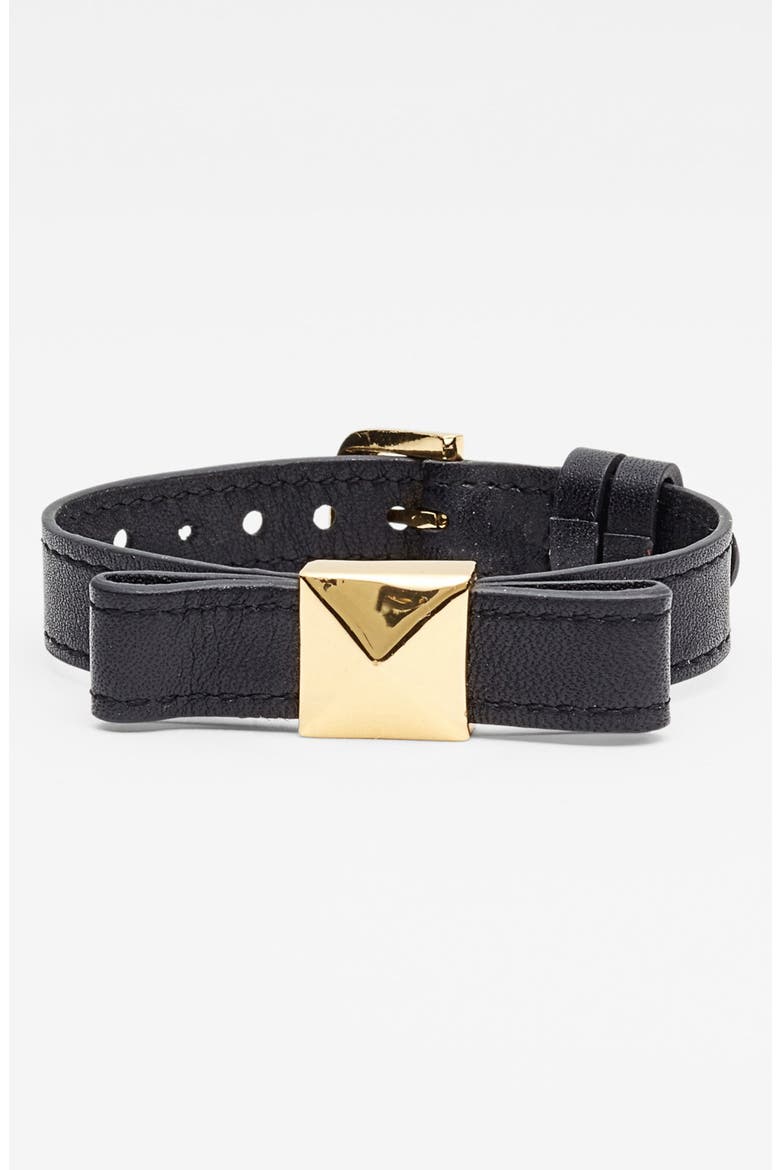 'locked in' leather bow bracelet, Main, color, BLACK/ GOLD