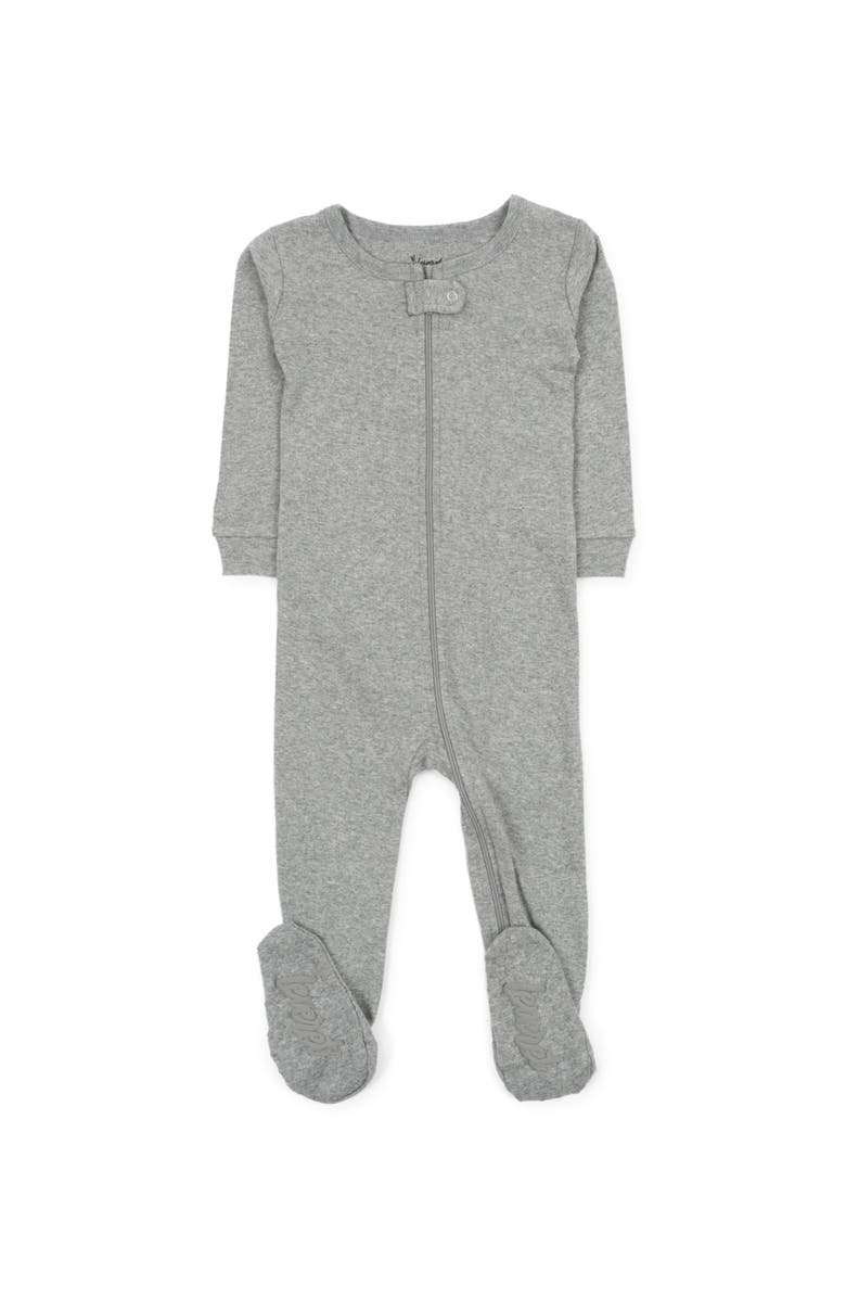 Leveret Footed Solid Cotton Matching Family Pajamas, Main, color, Light Gray