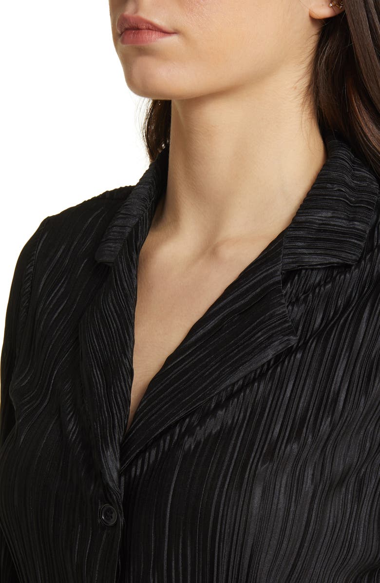 Dressed in Lala Notched Collar Plissé Top & High Waist Pants Set, Alternate, color, 