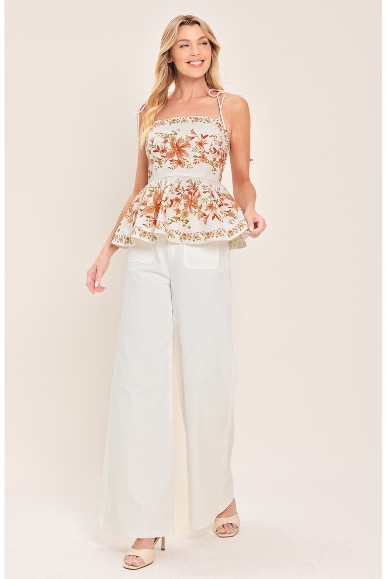 Floral Tie Strap Peplum Top, Alternate, color, IVORY