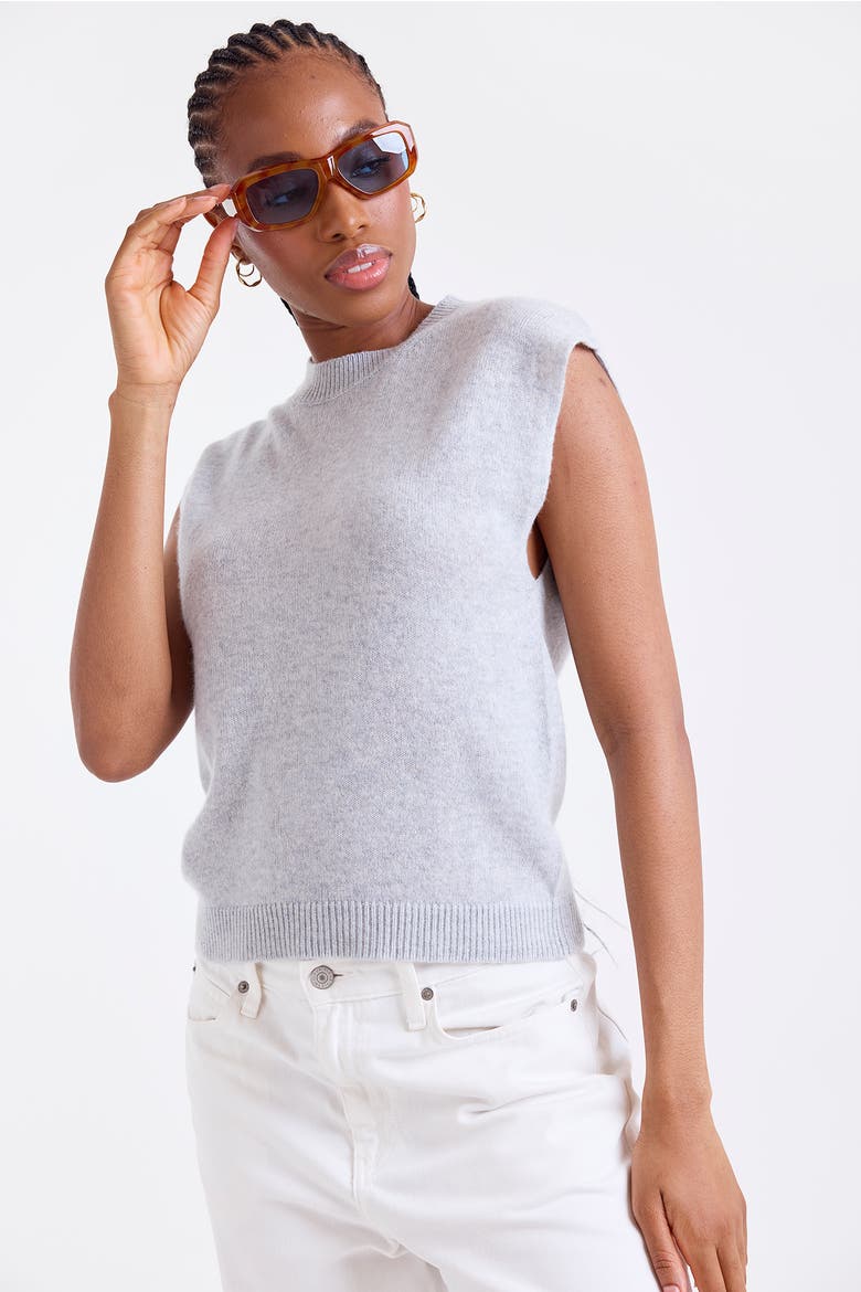 Zarah Crew Neck 100% Cashmere Vest, Alternate, color, SUPER GREY