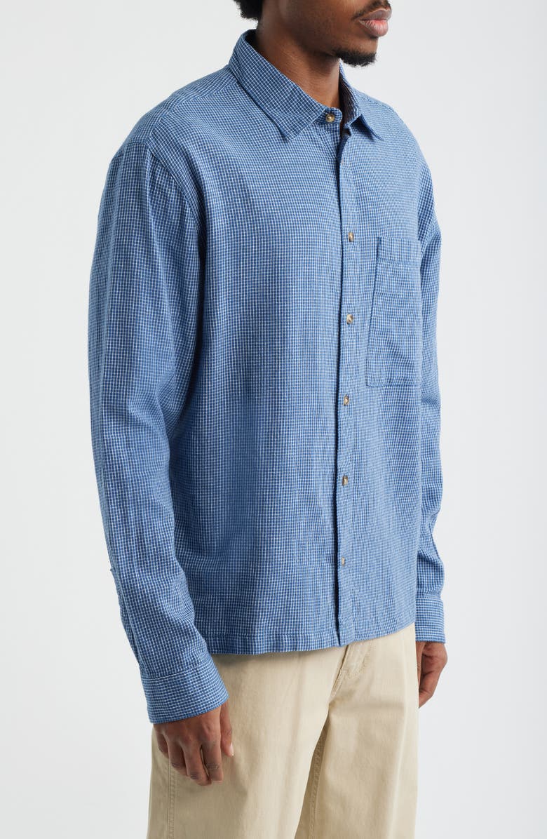 Topman Check Relaxed Fit Cotton Flannel Button-Up Shirt, Alternate, color, Blue