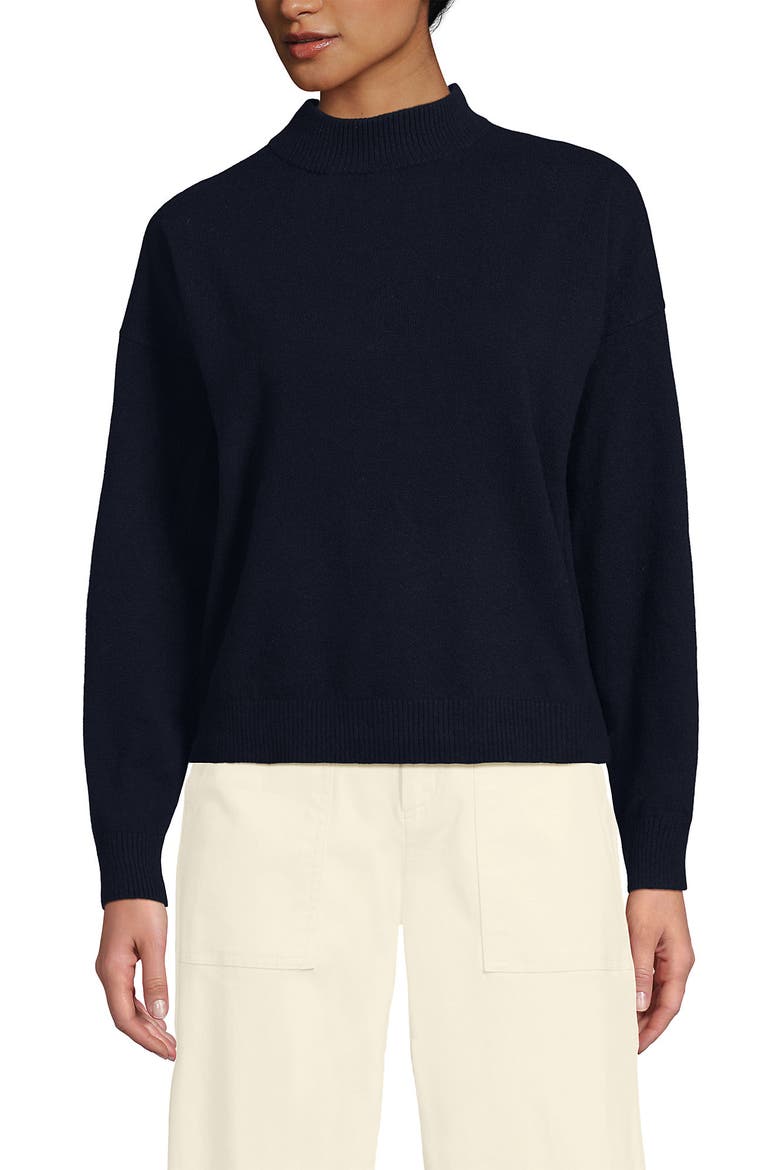 CashTouch Drop Shoulder Mock Neck Sweater, Alternate, color, Navy Heather