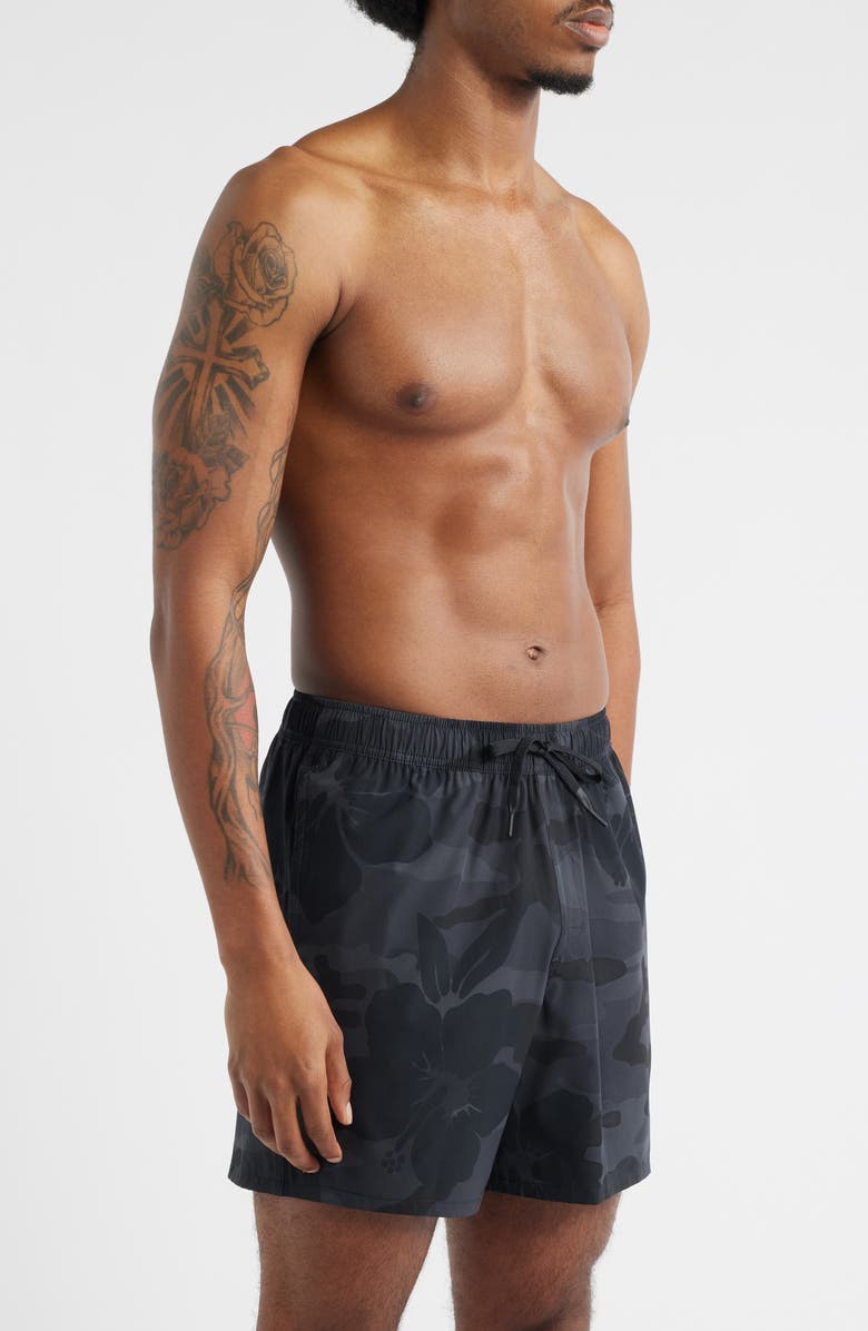 TENŌRE Printed Day Board Shorts, Alternate, color, Black Aloha Camo