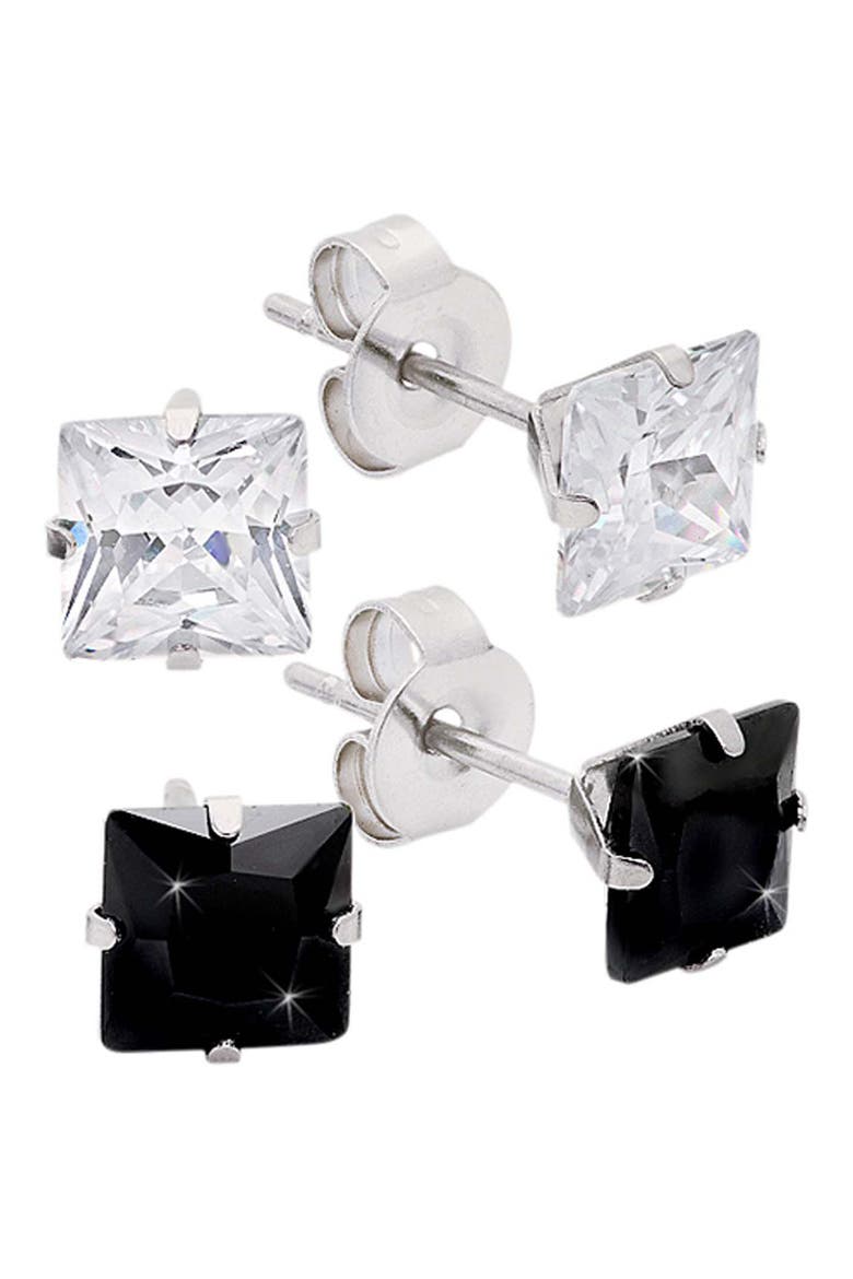 Set of 2 Stud Earrings, Main, color, SILVER/BLACK