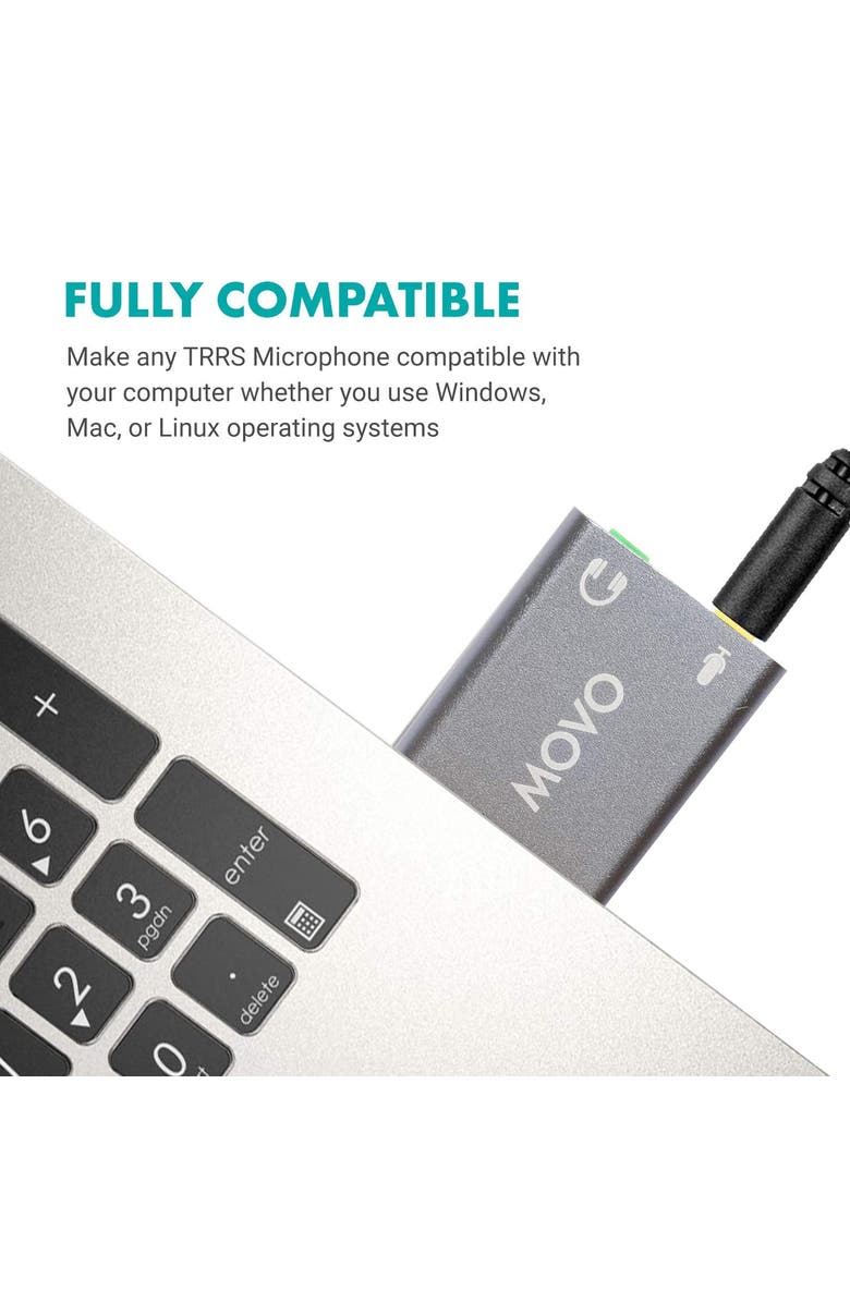 MOVO USB-AC1 TRRS Mic. to USB 2.0 Sound Card Adapter, Alternate, color, Black