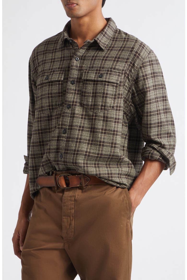 Eaton Plaid Cotton Twill Workshirt, Alternate, color, RL-813 GREY/ WHITE