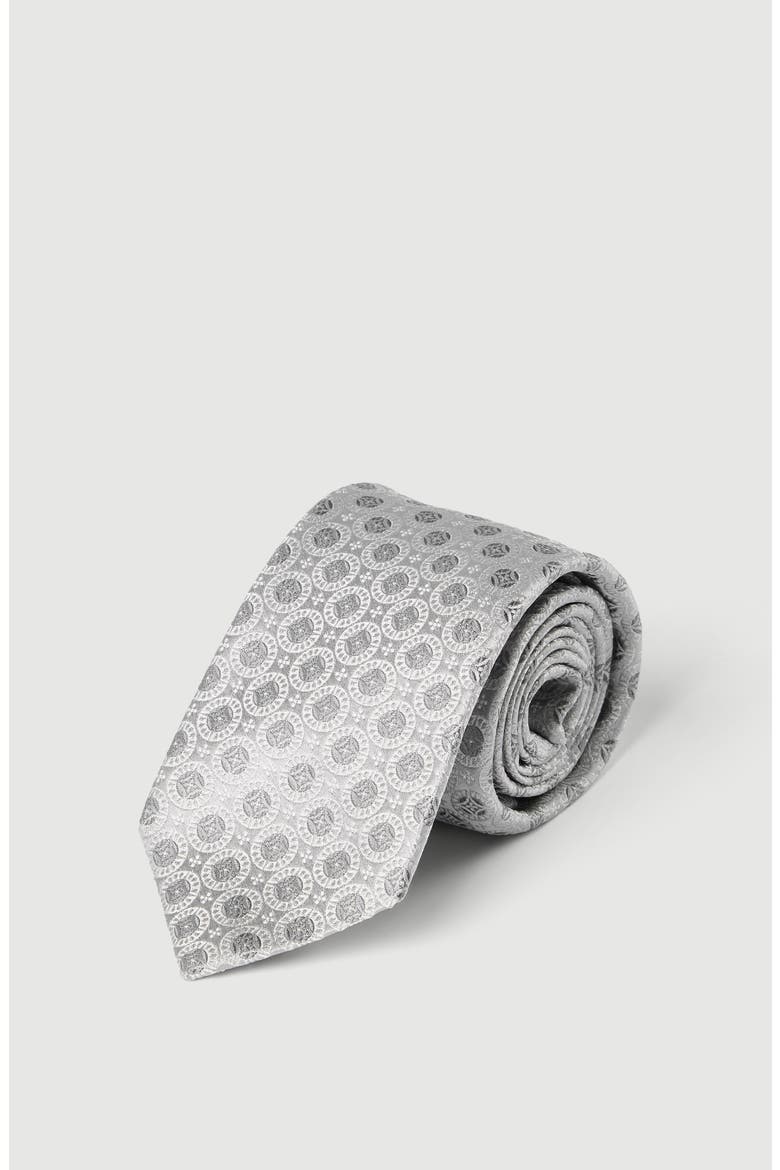 Geometric patterned silk tie, Alternate, color, Light Grey