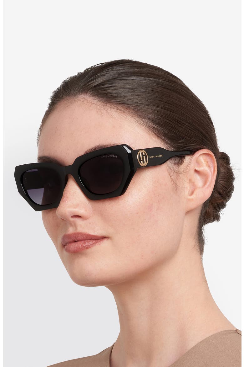 52mm Rectangular Geometric Sunglasses, Alternate, color, BLACK