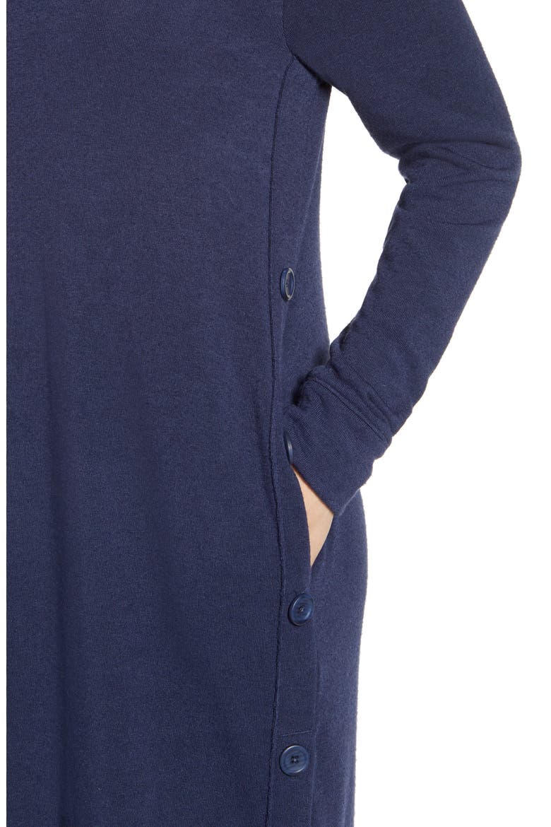 Cowl Neck Side Button Long Sleeve Dress, Alternate, color, NAVY PEACOAT