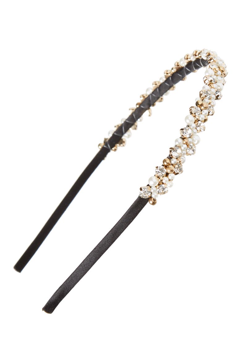 Imitation Pearl & Crystal Headband, Main, color, BLACK/ GOLD