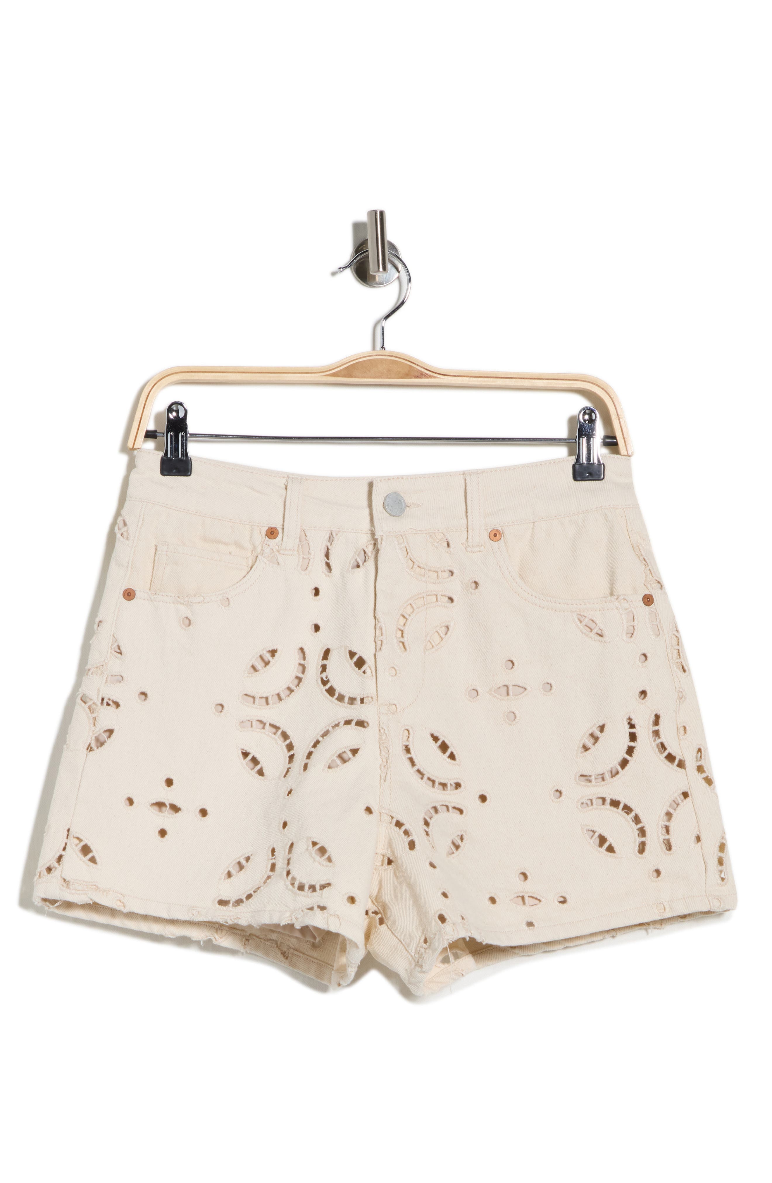 BLANKNYC High Rise Eyelet Embroidered Denim Shorts