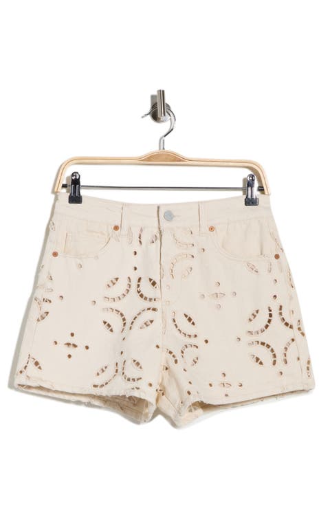 High Rise Eyelet Embroidered Denim Shorts