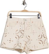 BLANKNYC High Rise Eyelet Embroidered Denim Shorts