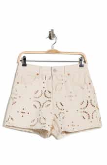 BLANKNYC High Rise Eyelet Embroidered Denim Shorts