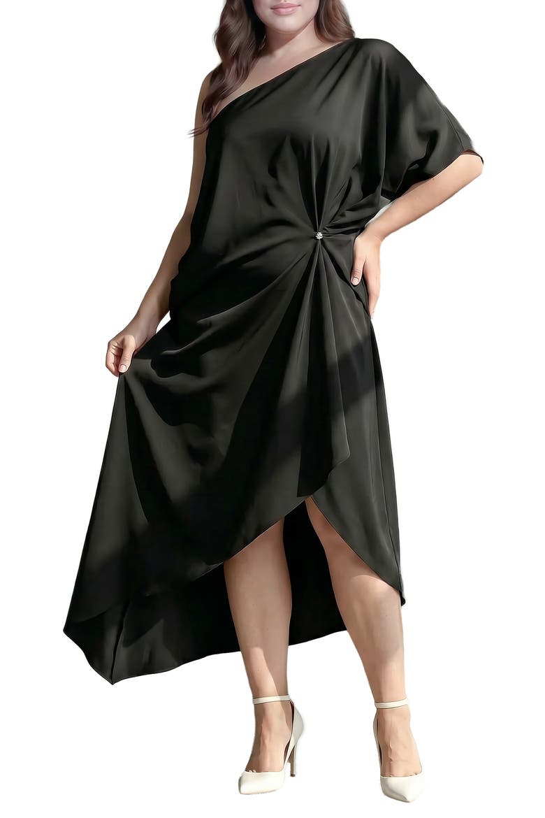Asymmetrical One-Shoulder High-Low Dress, Alternate, color, BLACK