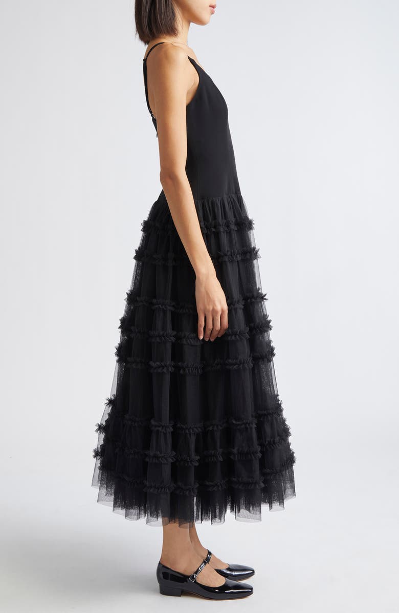Cinq à Sept Zoella Ruffle Jersey & Mesh Dress, Alternate, color, Black