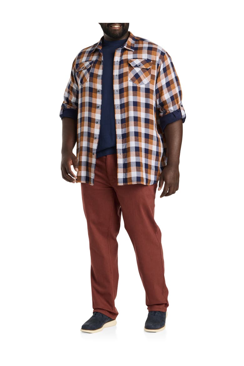 Plaid Rolled-Sleeve Sport Shirt, Alternate, color, NAVY-GLAZED GINGER