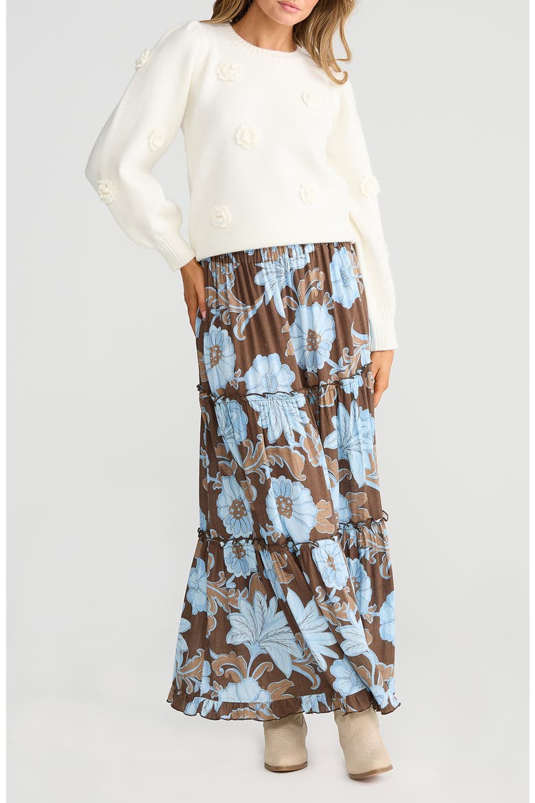 Mantra Tiered Maxi Skirt, Alternate, color, CHOCOLATE IBIZA