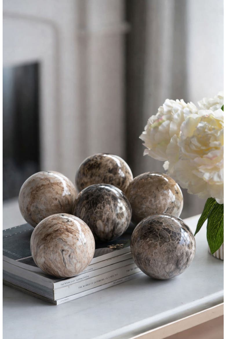 Set of 6 Marble Ceramic Ball Accents, Alternate, color, GRAY