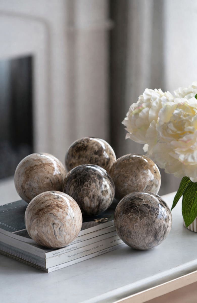 A & B Home Set of 6 Marble Ceramic Ball Accents, Alternate, color, Gray